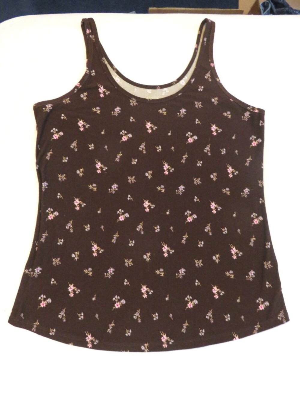 No Boundaries Fitted Brown Floral Scoop Neck Stretch Knit Tank Size Jr. XXL 19